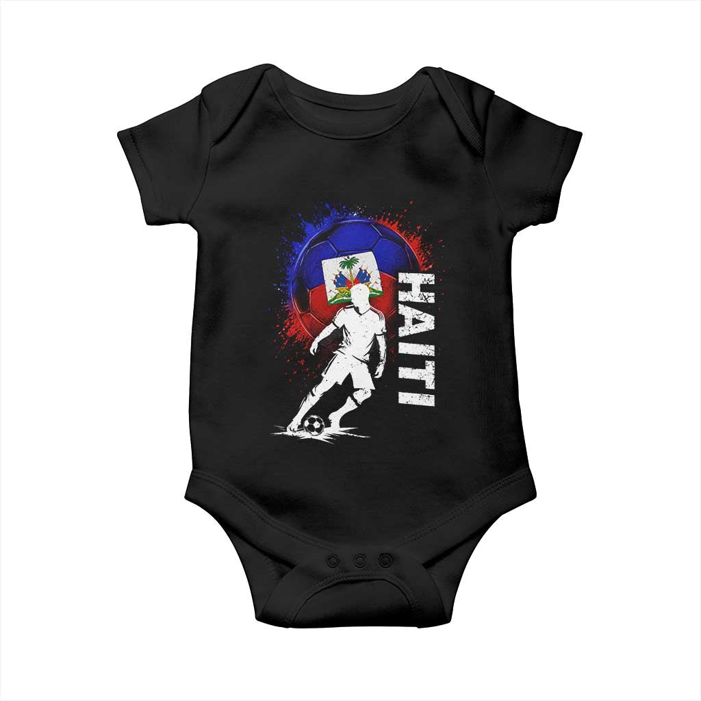 Haiti Soccer Baby Onesie Retro Vintage Watercolors Sport Haitian Flag Football Fan