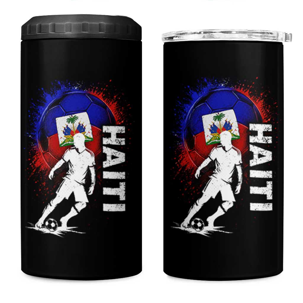 Haiti Soccer 4 in 1 Can Cooler Tumbler Retro Vintage Watercolors Sport Haitian Flag Football Fan