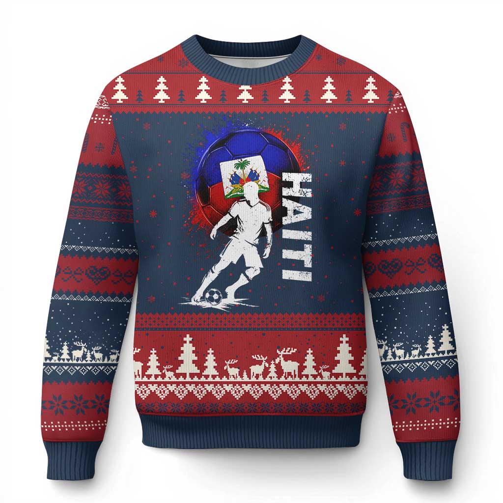 Haiti Soccer Ugly Christmas Sweater Retro Vintage Watercolors Sport Haitian Flag Football Fan