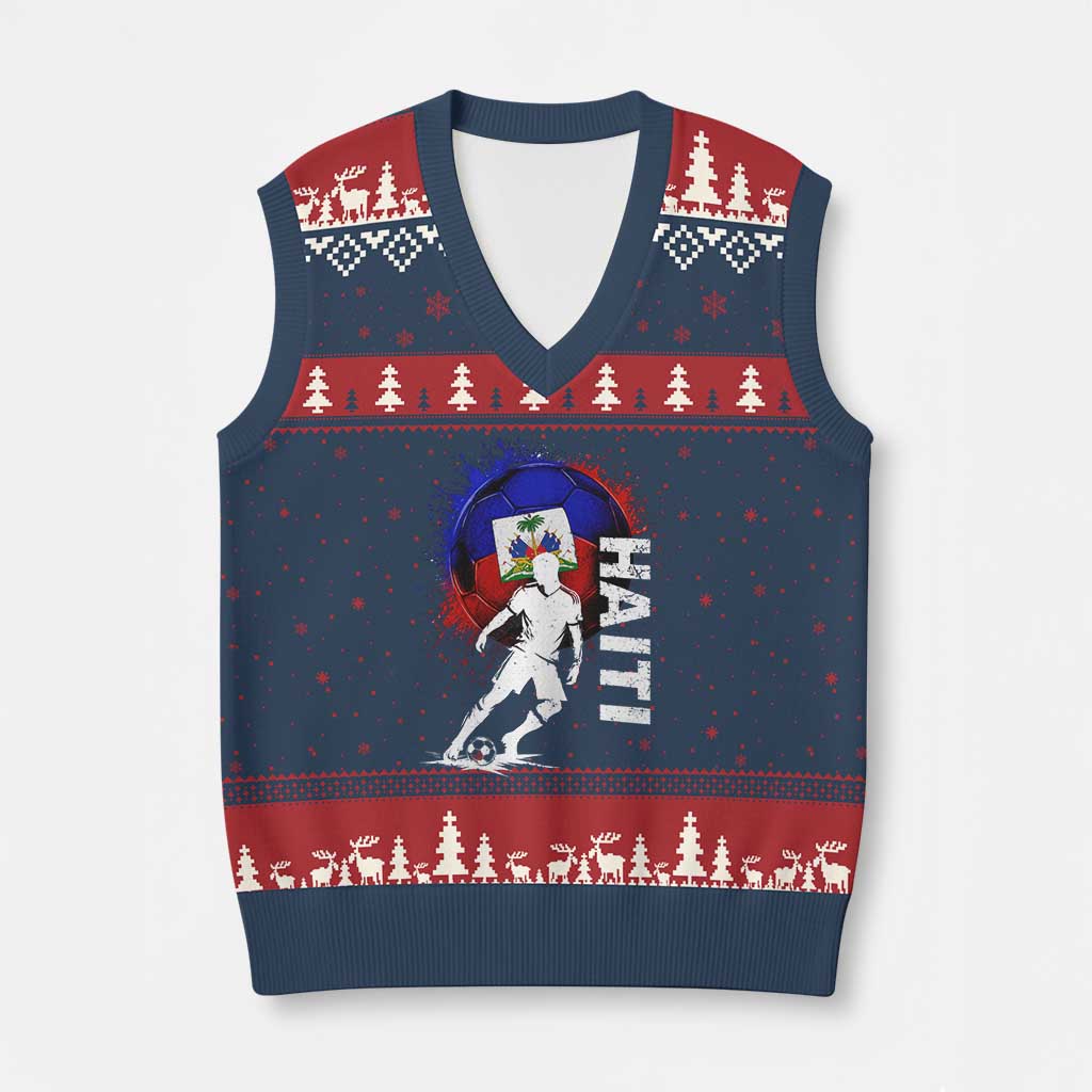 Haiti Soccer V-Neck Knit Sweater Vest Retro Vintage Watercolors Sport Haitian Flag Football Fan