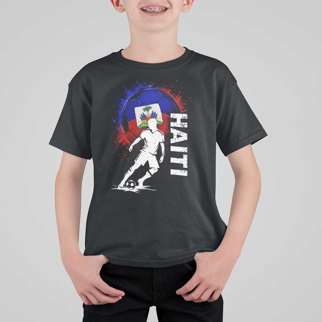 Haiti Soccer T Shirt For Kid Retro Vintage Watercolors Sport Haitian Flag Football Fan