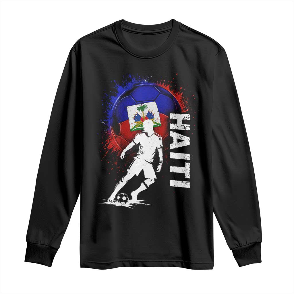 Haiti Soccer Long Sleeve Shirt Retro Vintage Watercolors Sport Haitian Flag Football Fan