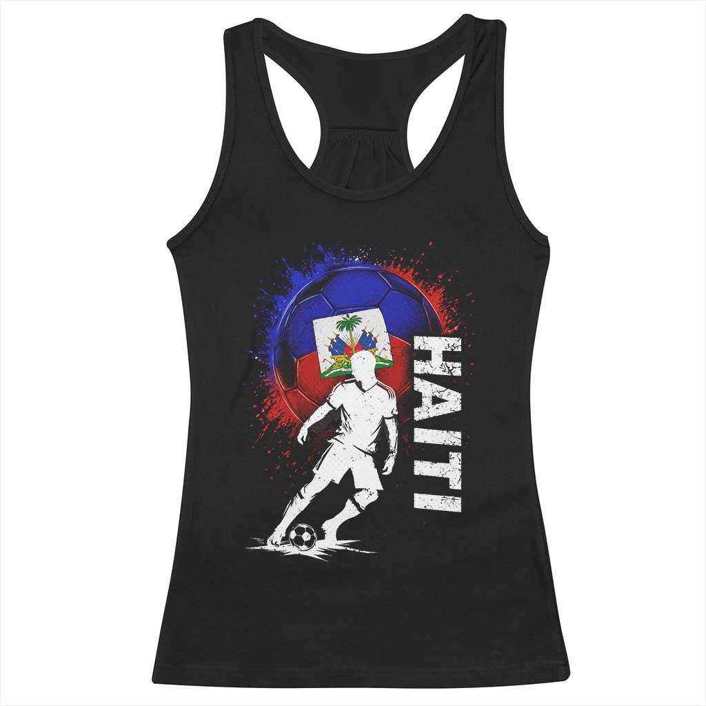Haiti Soccer Racerback Tank Top Retro Vintage Watercolors Sport Haitian Flag Football Fan