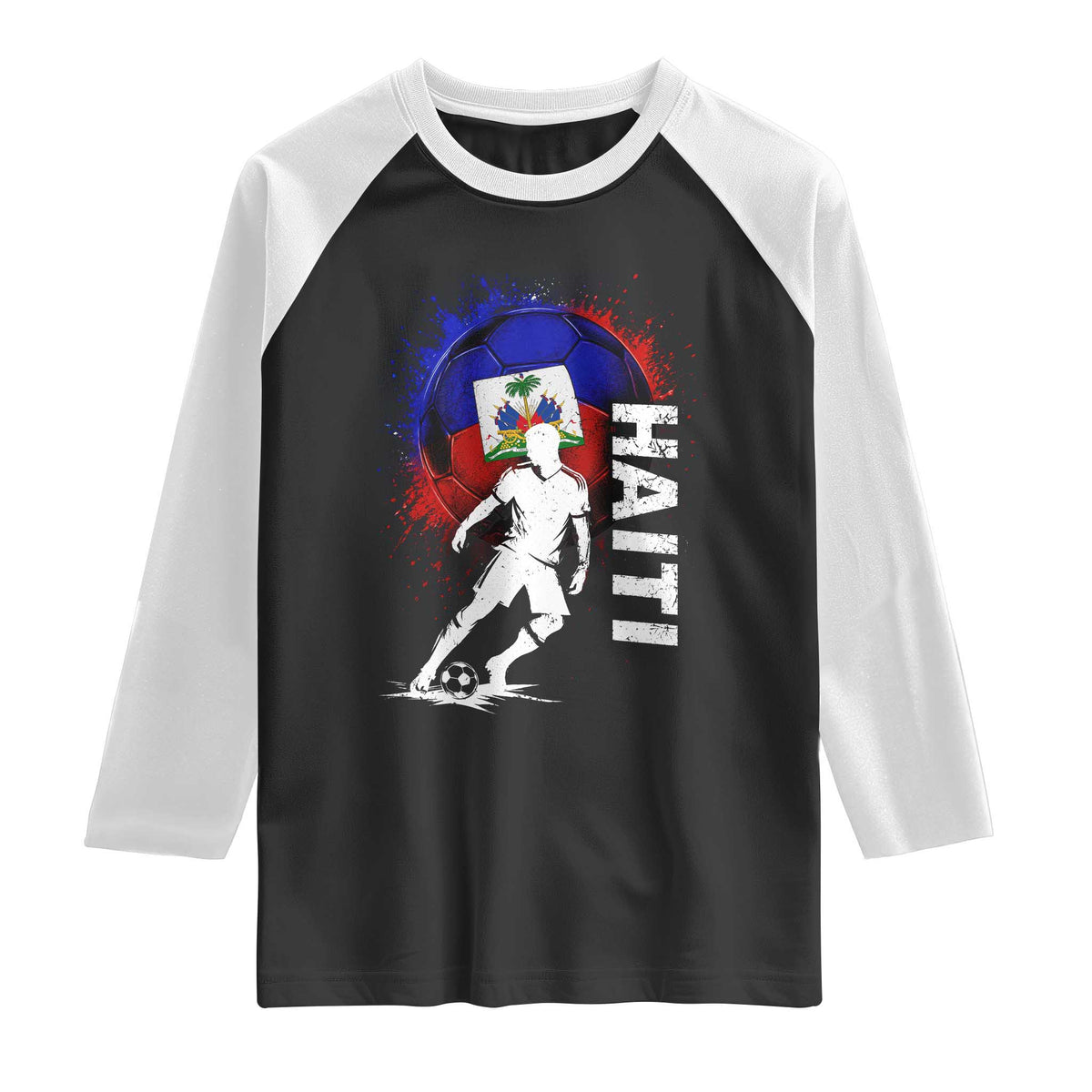 Haiti Soccer Raglan Shirt Retro Vintage Watercolors Sport Haitian Flag Football Fan