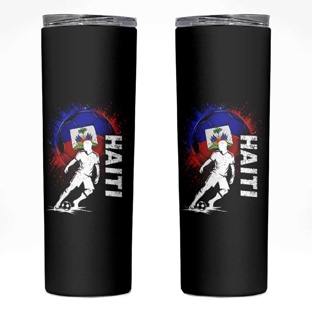 Haiti Soccer Skinny Tumbler Retro Vintage Watercolors Sport Haitian Flag Football Fan