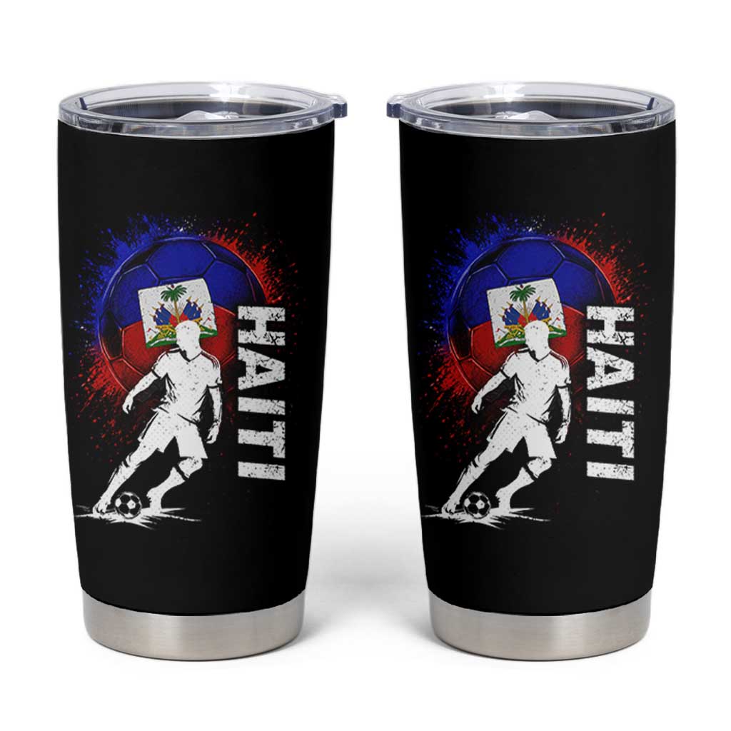Haiti Soccer Tumbler Cup Retro Vintage Watercolors Sport Haitian Flag Football Fan