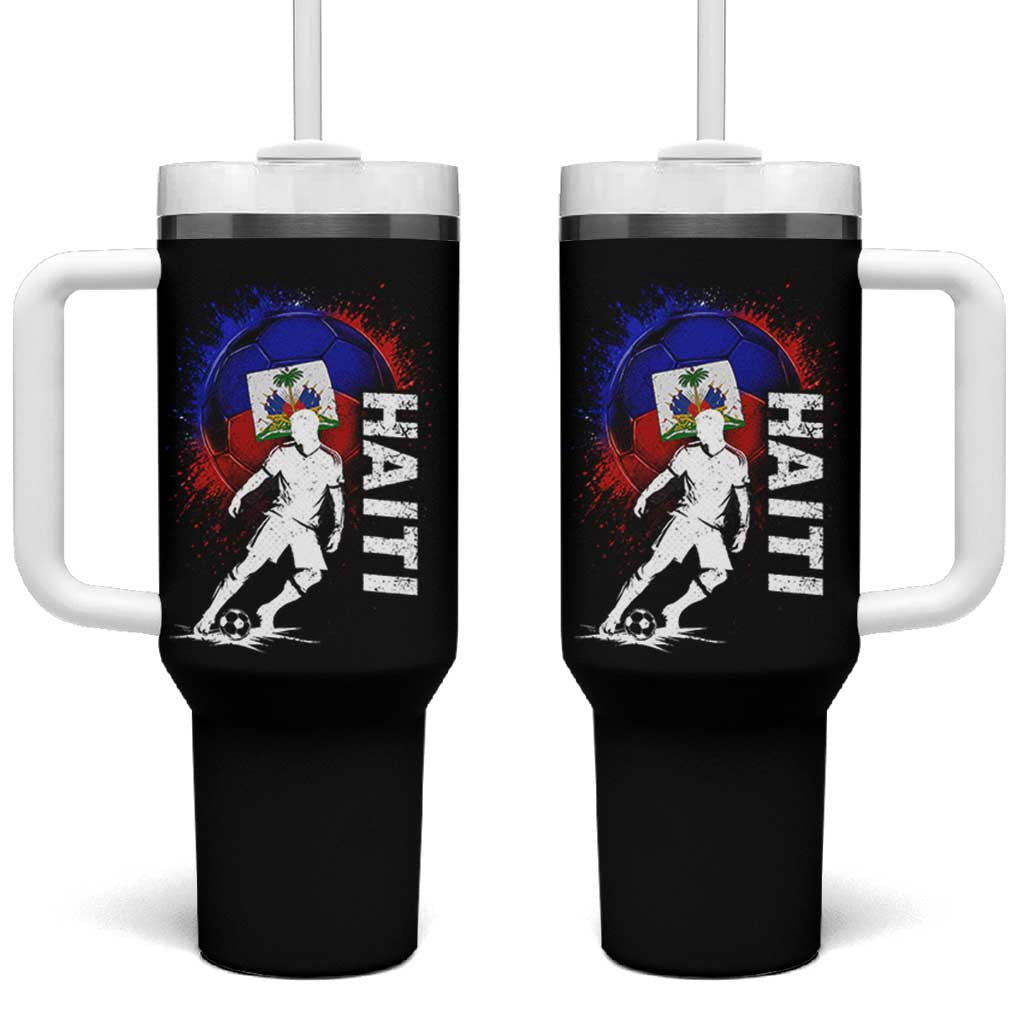 Haiti Soccer Tumbler With Handle Retro Vintage Watercolors Sport Haitian Flag Football Fan