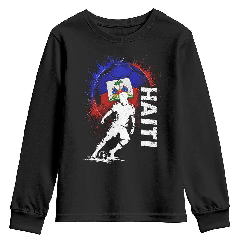 Haiti Soccer Youth Sweatshirt Retro Vintage Watercolors Sport Haitian Flag Football Fan