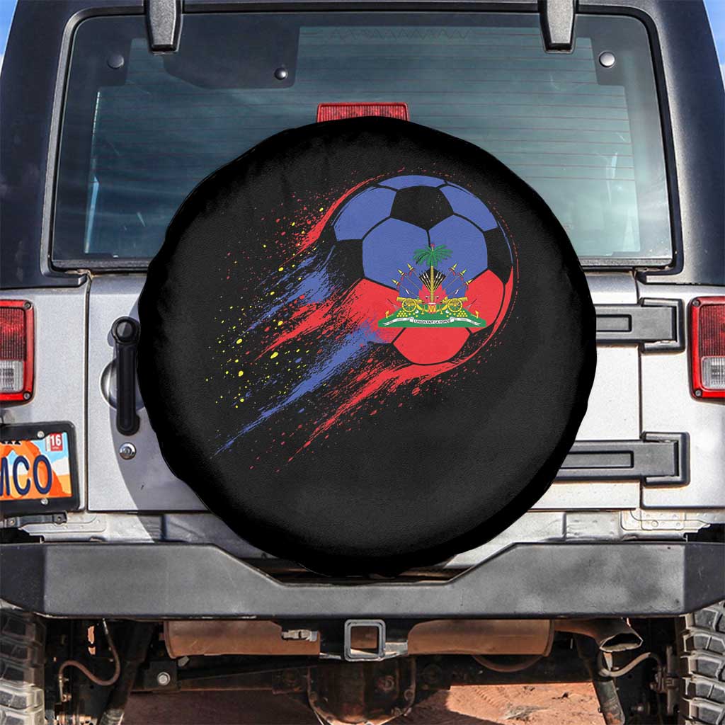 Haiti Soccer Ball Spare Tire Cover Retro Vintage Watercolors Sport Haitian Flag Ayiti Pride