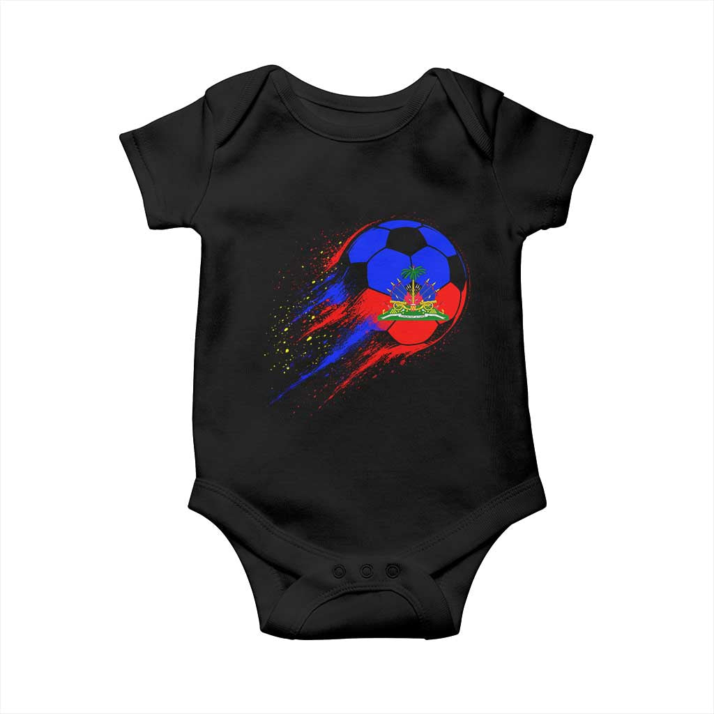 Haiti Soccer Ball Baby Onesie Retro Vintage Watercolors Sport Haitian Flag Ayiti Pride