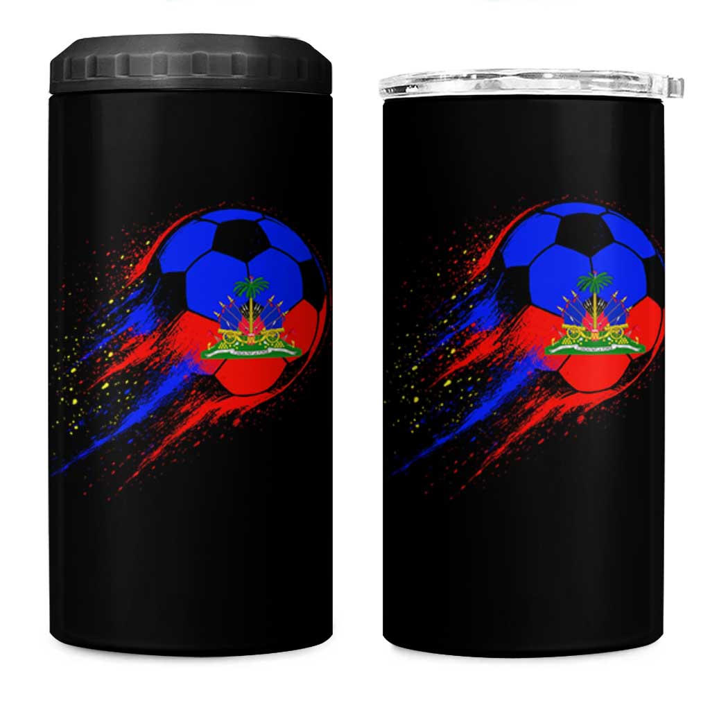 Haiti Soccer Ball 4 in 1 Can Cooler Tumbler Retro Vintage Watercolors Sport Haitian Flag Ayiti Pride