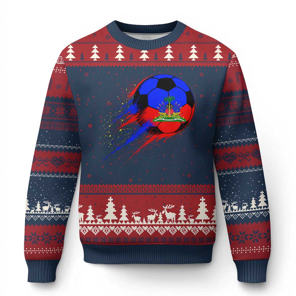 Haiti Soccer Ball Ugly Christmas Sweater Retro Vintage Watercolors Sport Haitian Flag Ayiti Pride