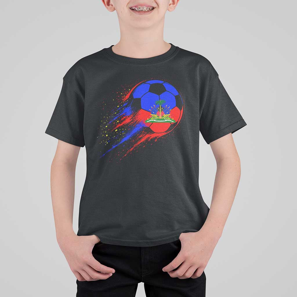 Haiti Soccer Ball T Shirt For Kid Retro Vintage Watercolors Sport Haitian Flag Ayiti Pride