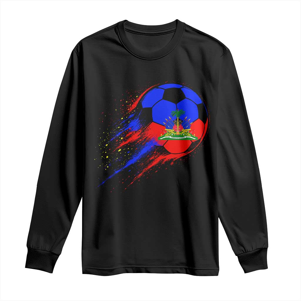 Haiti Soccer Ball Long Sleeve Shirt Retro Vintage Watercolors Sport Haitian Flag Ayiti Pride