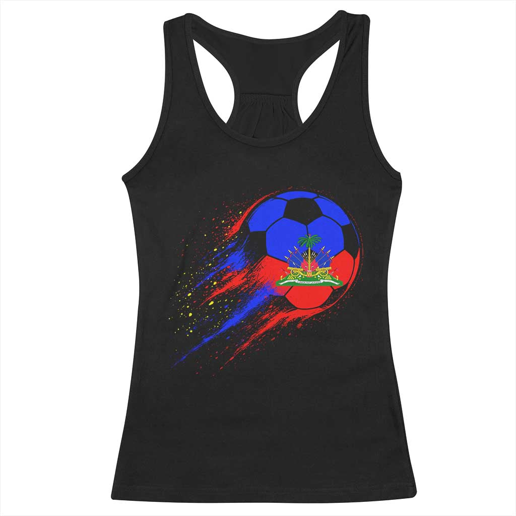 Haiti Soccer Ball Racerback Tank Top Retro Vintage Watercolors Sport Haitian Flag Ayiti Pride