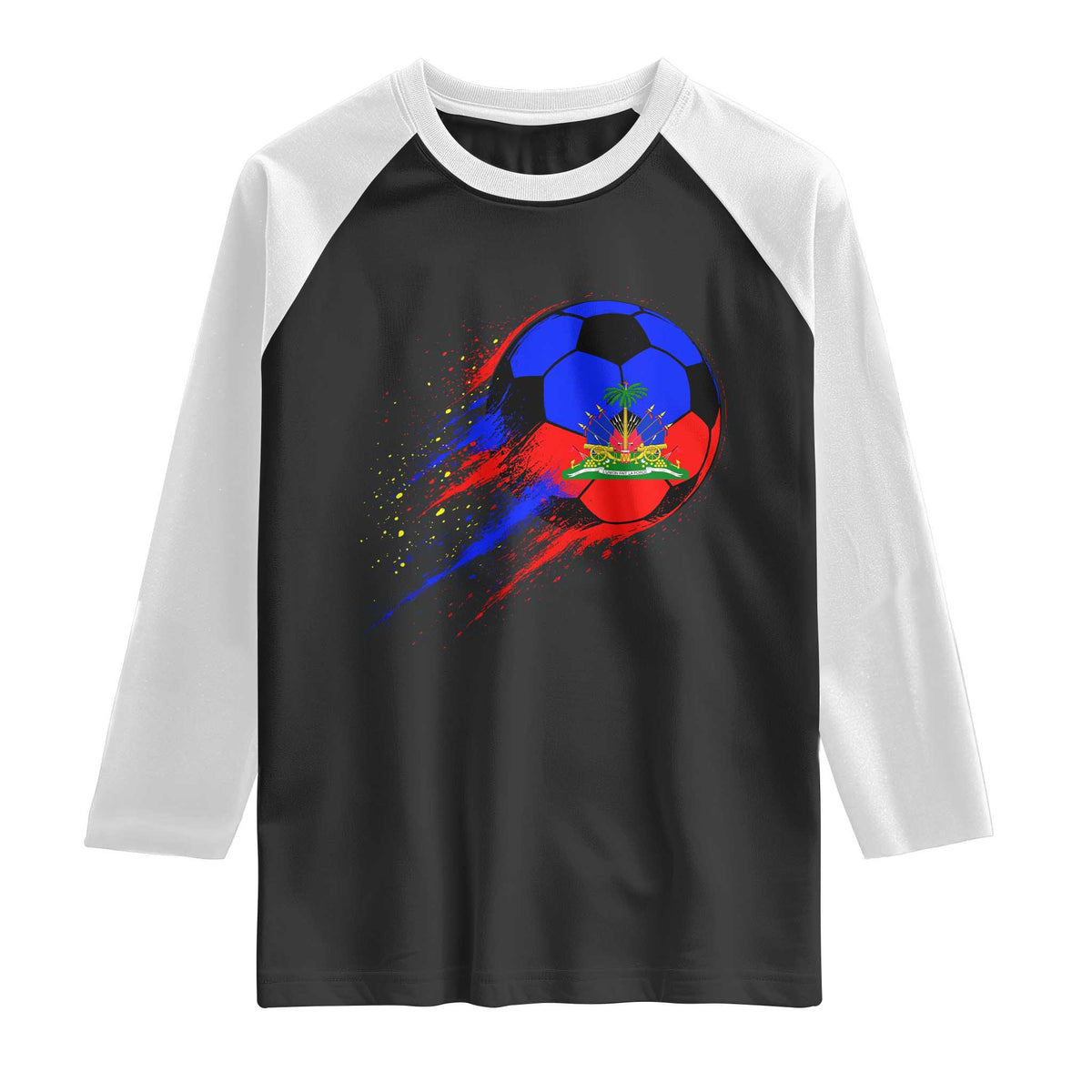 Haiti Soccer Ball Raglan Shirt Retro Vintage Watercolors Sport Haitian Flag Ayiti Pride