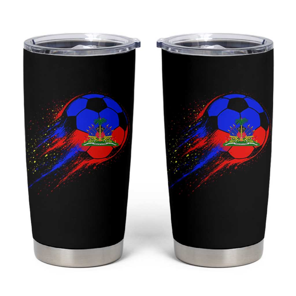 Haiti Soccer Ball Tumbler Cup Retro Vintage Watercolors Sport Haitian Flag Ayiti Pride