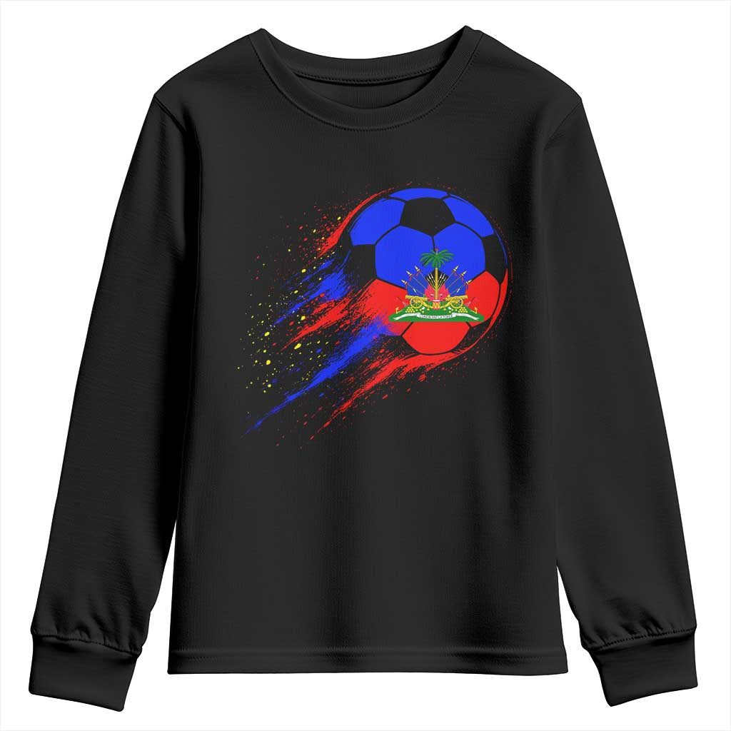 Haiti Soccer Ball Youth Sweatshirt Retro Vintage Watercolors Sport Haitian Flag Ayiti Pride