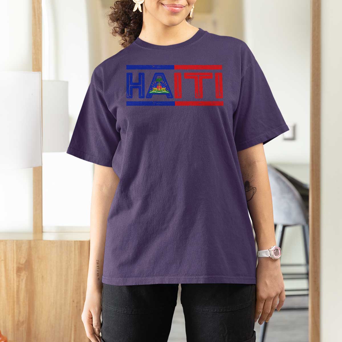 Haiti Flag T Shirt For Women Vintage Haitian Pride Ayiti Roots