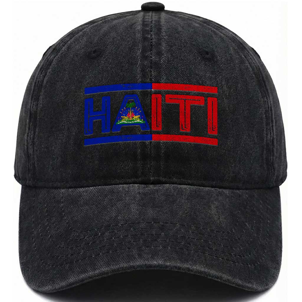 Haiti Flag Washed Cotton Baseball Cap Vintage Haitian Pride Ayiti Roots