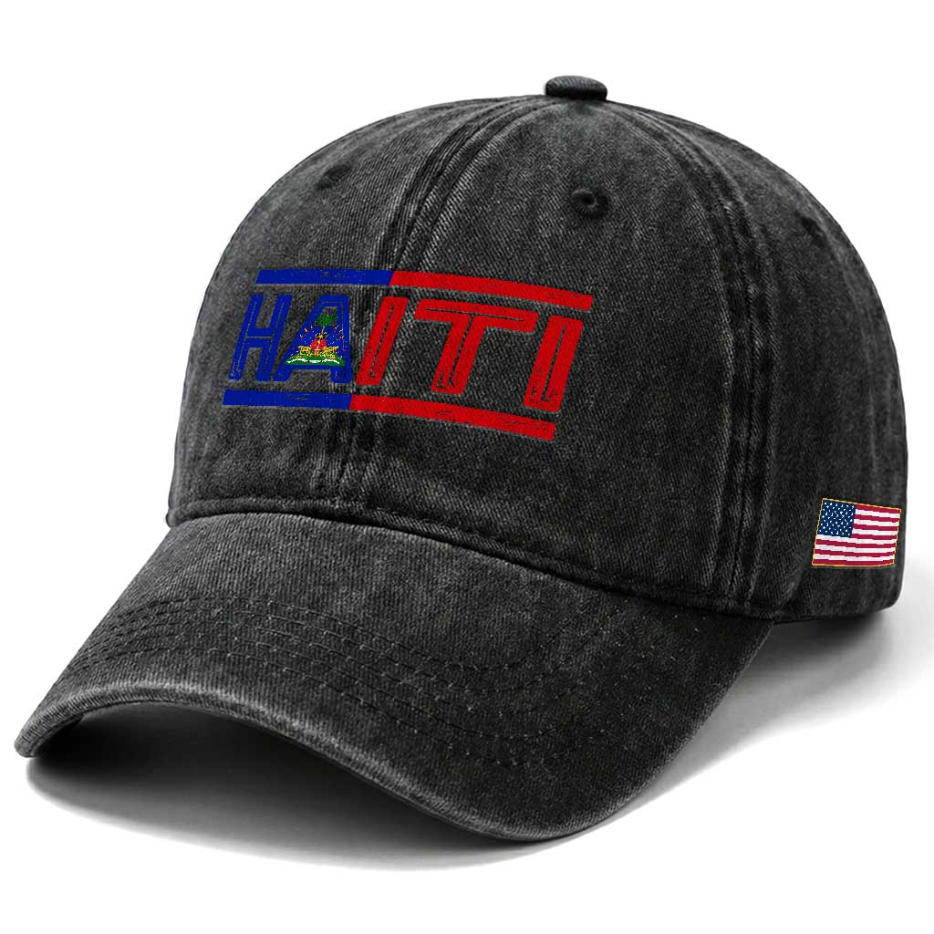 Haiti Flag Washed Cotton Baseball Cap Vintage Haitian Pride Ayiti Roots