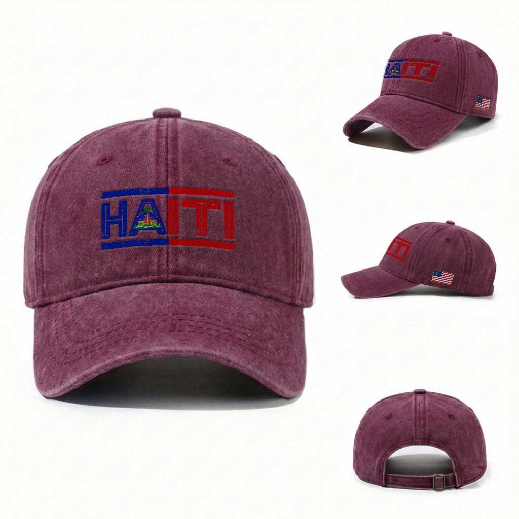 Haiti Flag Washed Cotton Baseball Cap Vintage Haitian Pride Ayiti Roots