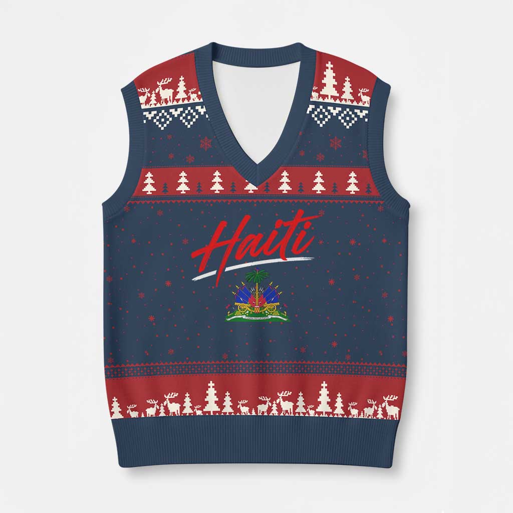 Retro Haiti V-Neck Knit Sweater Vest Haitian Gift Ayiti Roots