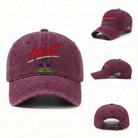 Retro Haiti Washed Cotton Baseball Cap Haitian Gift Ayiti Roots