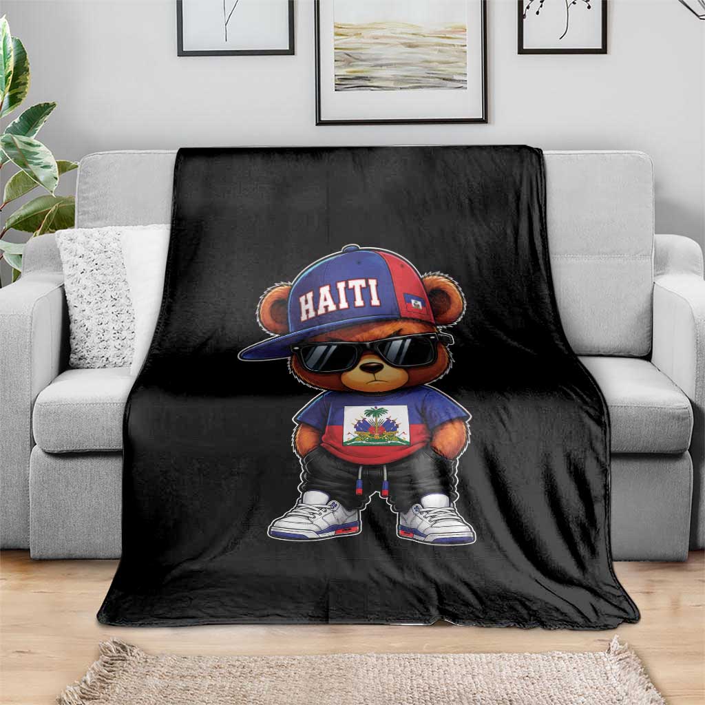 Cute Haiti Throw Blanket Hip Hop Teddy Bear Haitian Flag Ayiti Roots