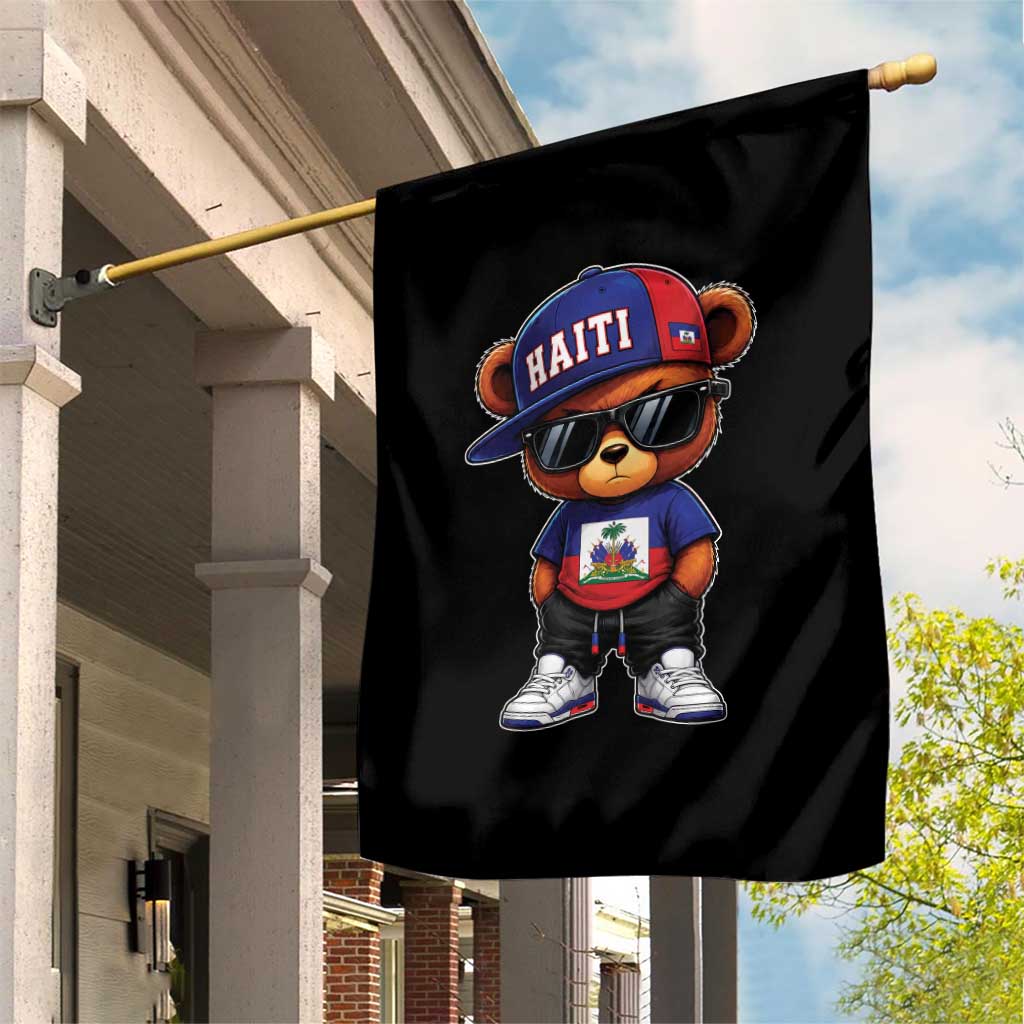 Cute Haiti Garden Flag Hip Hop Teddy Bear Haitian Flag Ayiti Roots