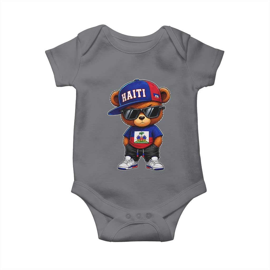 Cute Haiti Baby Onesie Hip Hop Teddy Bear Haitian Flag Ayiti Roots