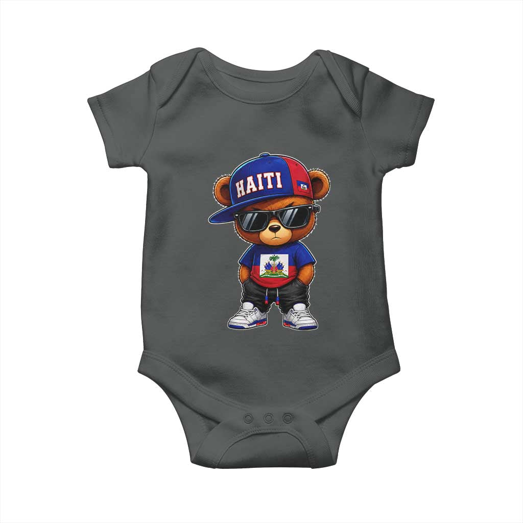 Cute Haiti Baby Onesie Hip Hop Teddy Bear Haitian Flag Ayiti Roots