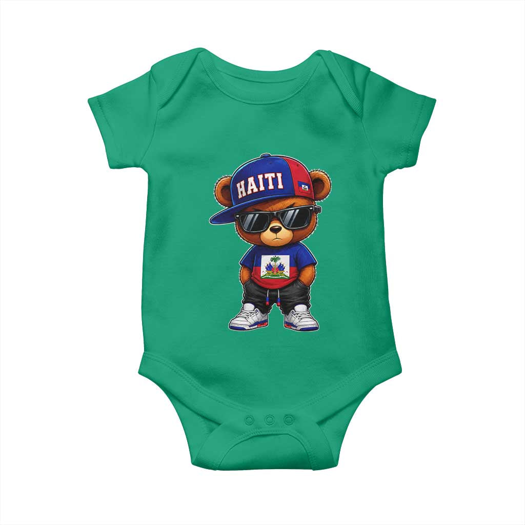 Cute Haiti Baby Onesie Hip Hop Teddy Bear Haitian Flag Ayiti Roots