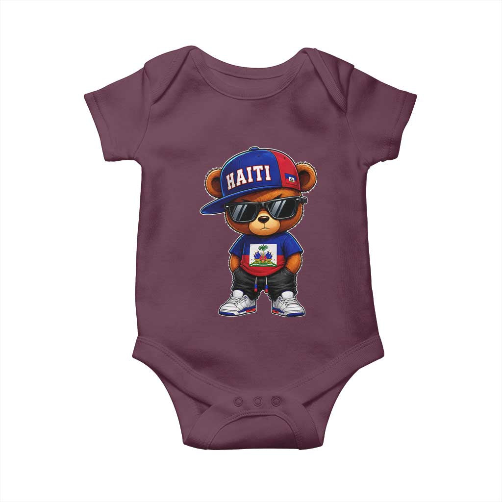 Cute Haiti Baby Onesie Hip Hop Teddy Bear Haitian Flag Ayiti Roots