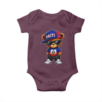 Cute Haiti Baby Onesie Hip Hop Teddy Bear Haitian Flag Ayiti Roots