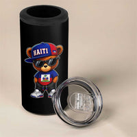 Cute Haiti 4 in 1 Can Cooler Tumbler Hip Hop Teddy Bear Haitian Flag Ayiti Roots