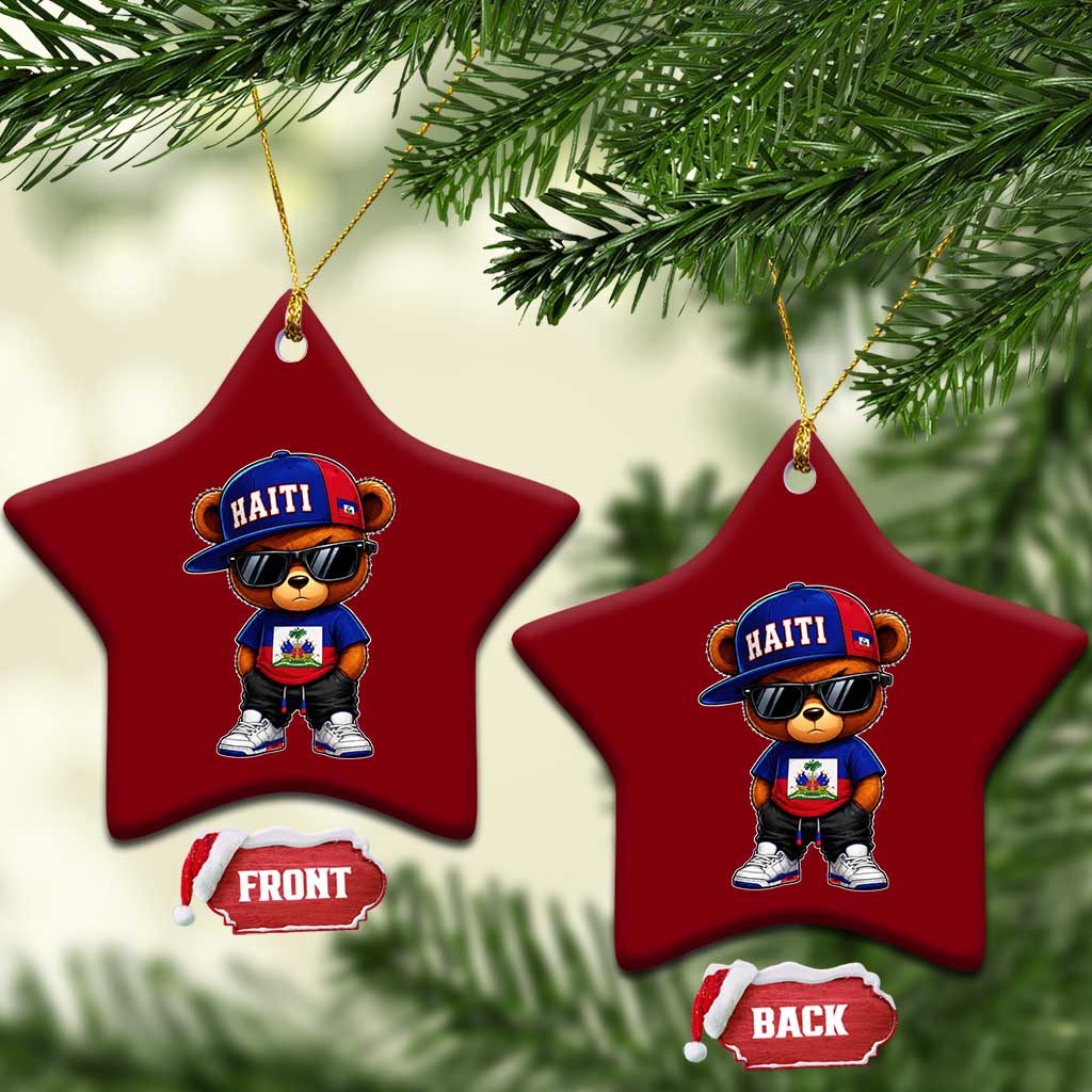 Cute Haiti Ceramic Ornament Hip Hop Teddy Bear Haitian Flag Ayiti Roots