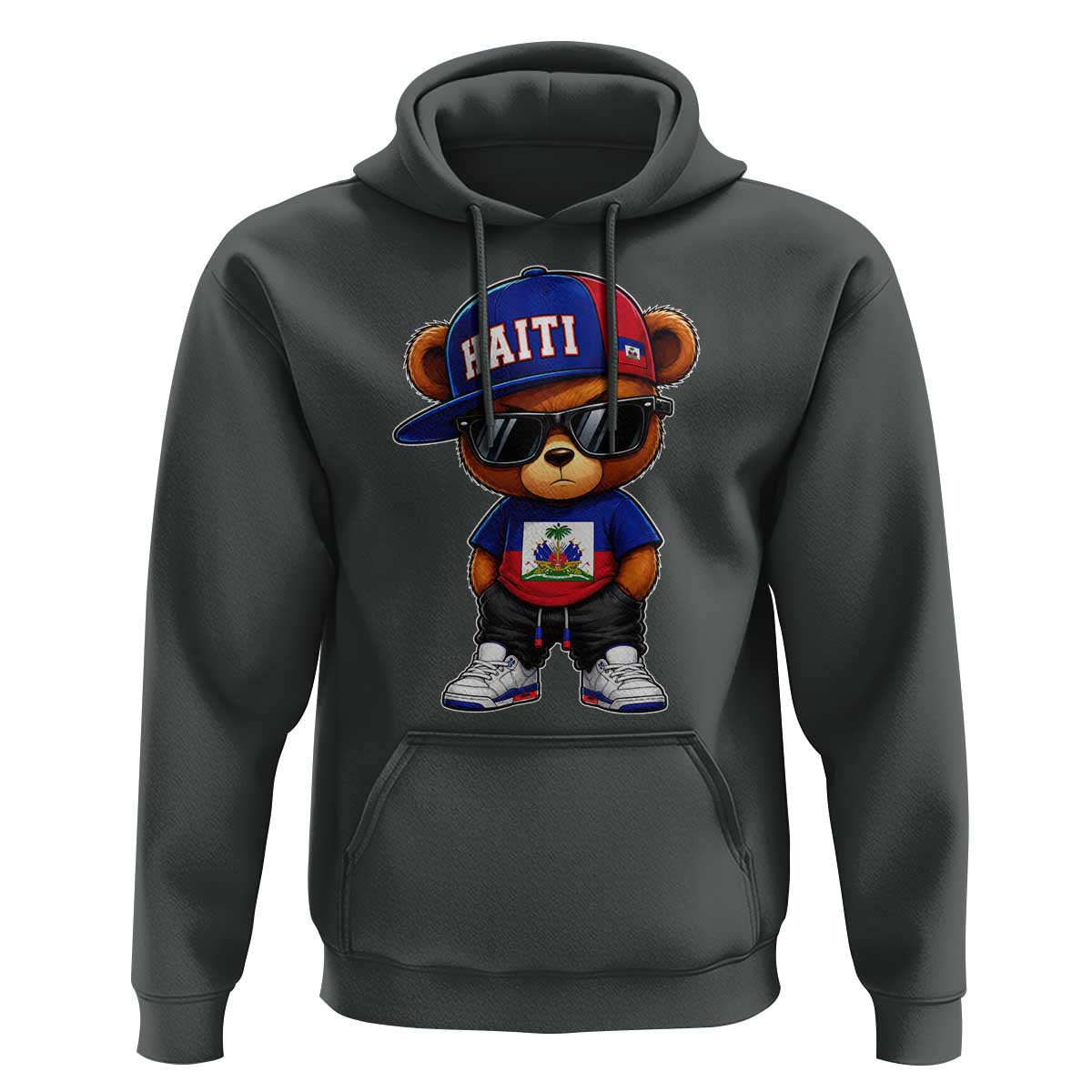 Cute Haiti Hoodie Hip Hop Teddy Bear Haitian Flag Ayiti Roots