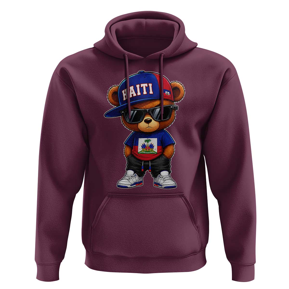 Cute Haiti Hoodie Hip Hop Teddy Bear Haitian Flag Ayiti Roots