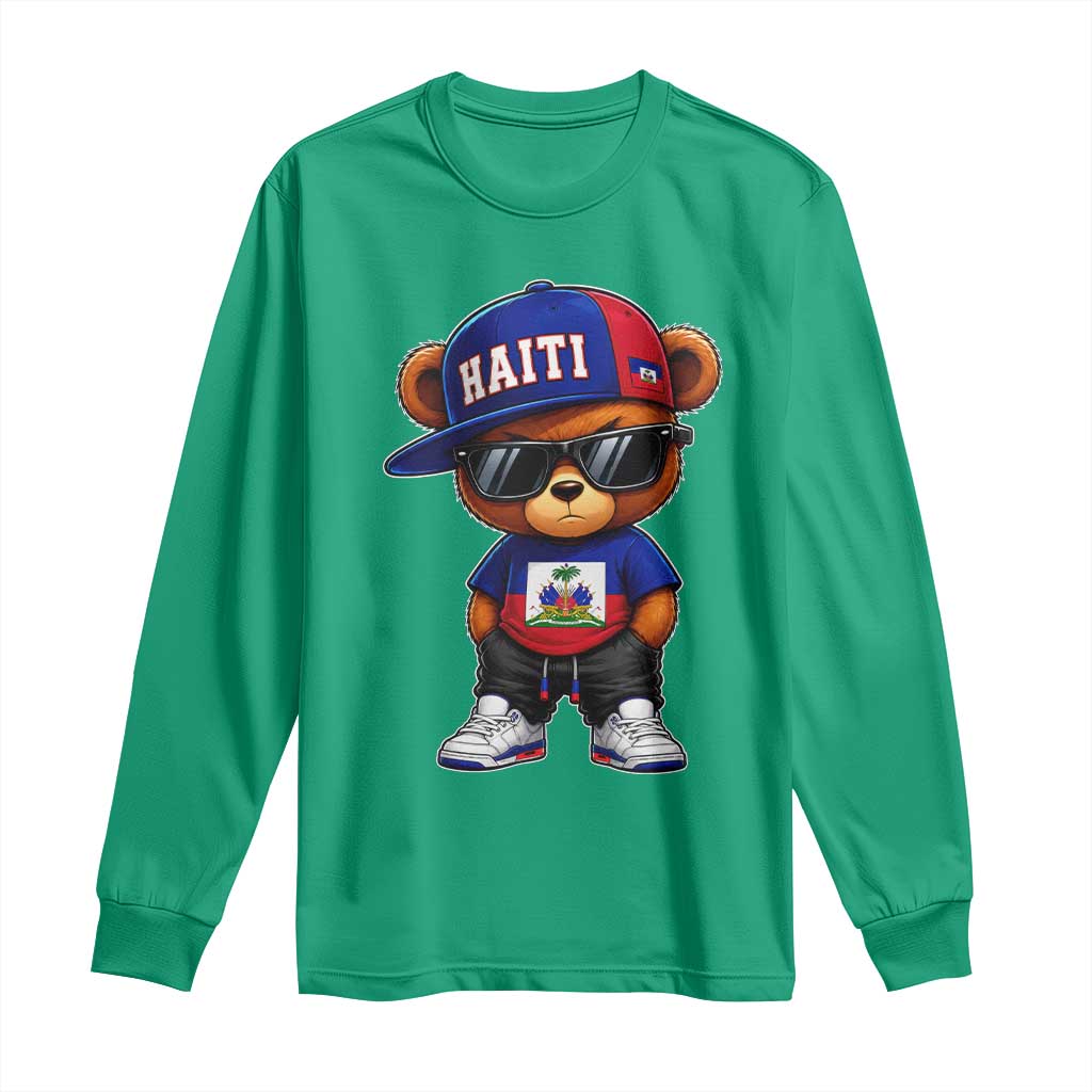 Cute Haiti Long Sleeve Shirt Hip Hop Teddy Bear Haitian Flag Ayiti Roots