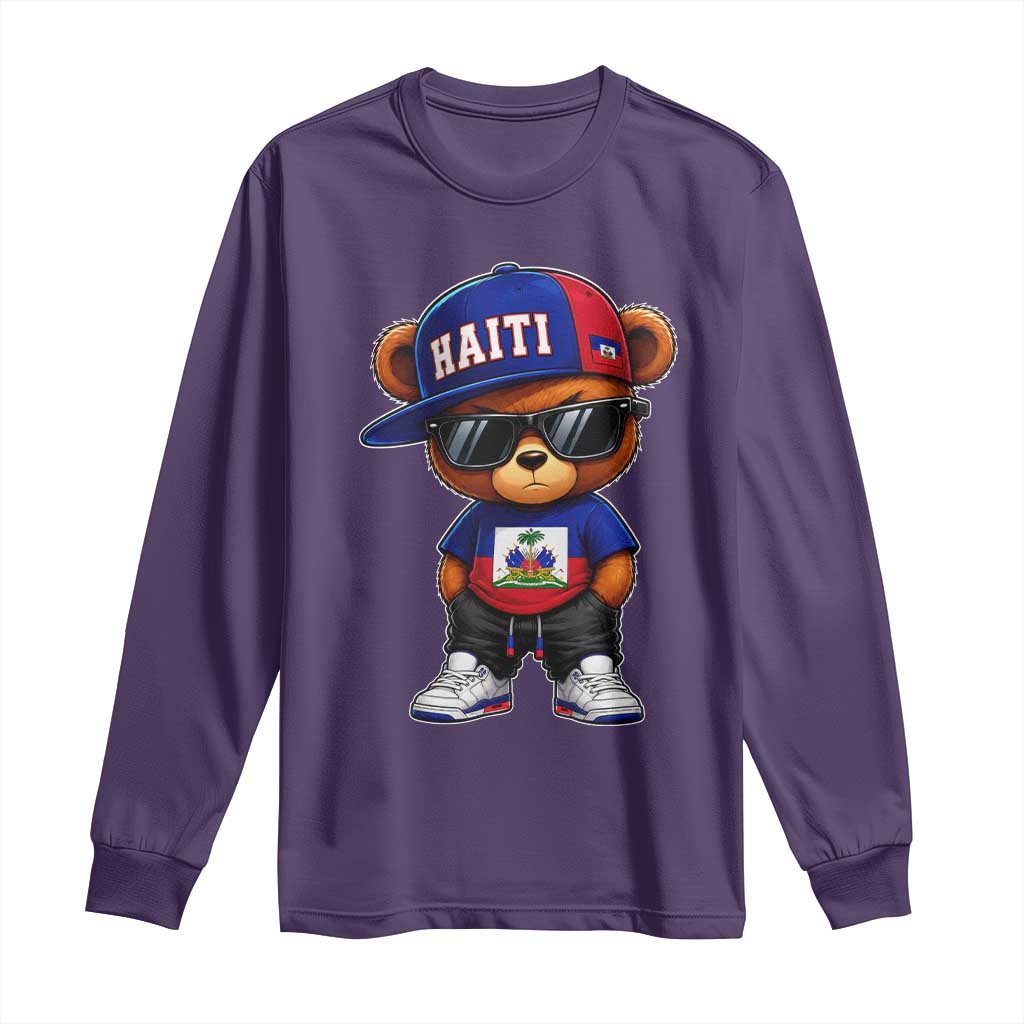 Cute Haiti Long Sleeve Shirt Hip Hop Teddy Bear Haitian Flag Ayiti Roots