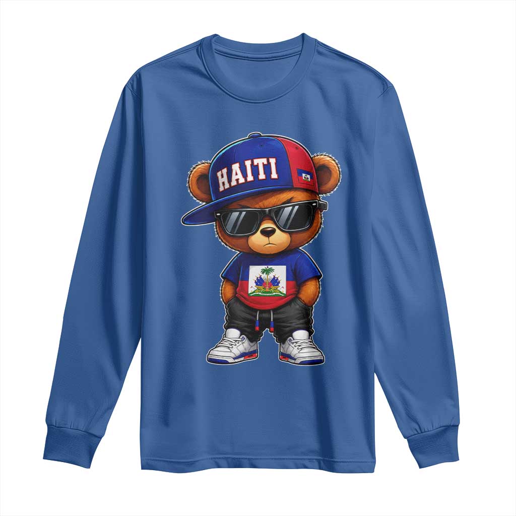 Cute Haiti Long Sleeve Shirt Hip Hop Teddy Bear Haitian Flag Ayiti Roots