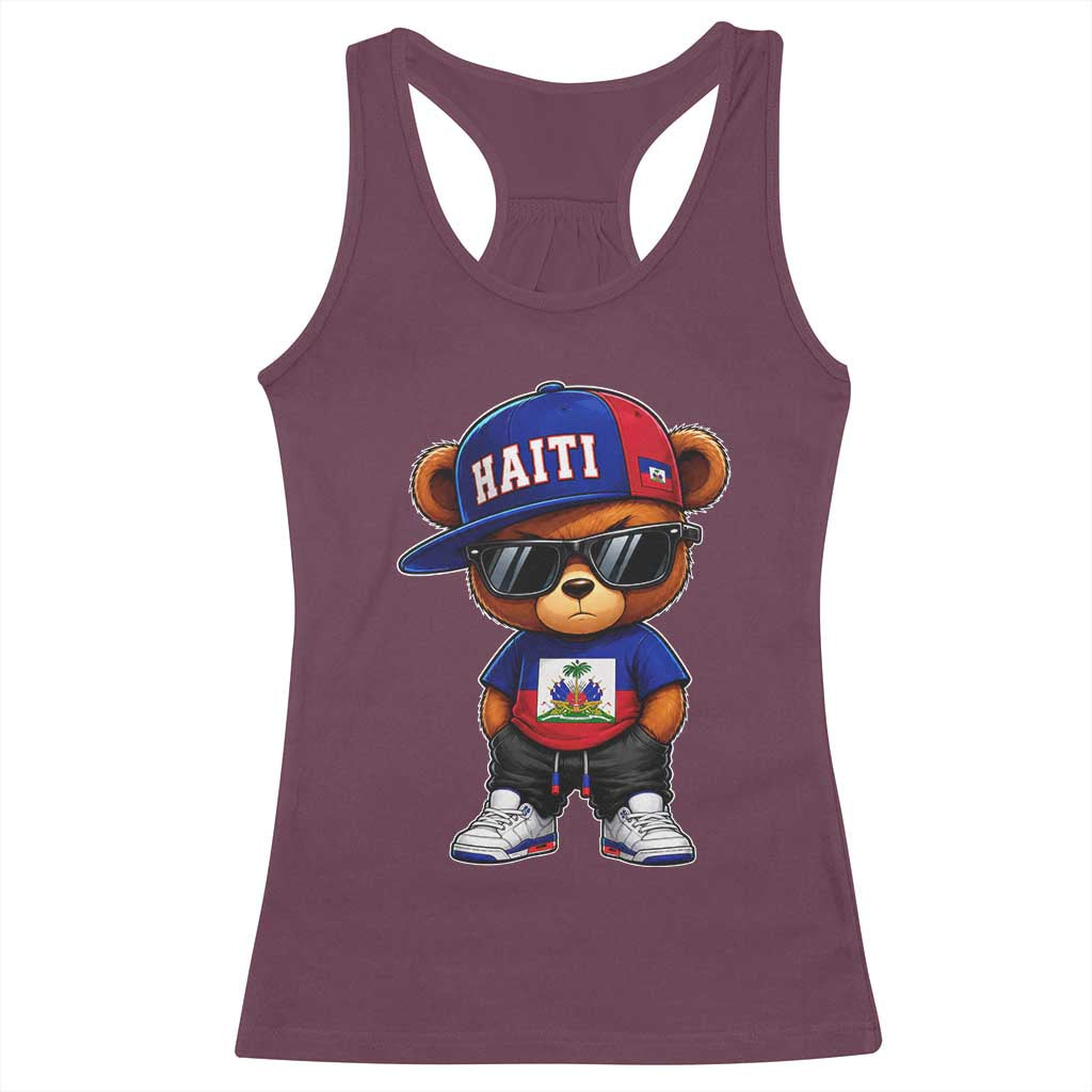 Cute Haiti Racerback Tank Top Hip Hop Teddy Bear Haitian Flag Ayiti Roots