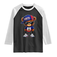 Cute Haiti Raglan Shirt Hip Hop Teddy Bear Haitian Flag Ayiti Roots