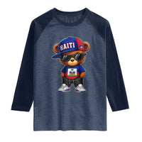 Cute Haiti Raglan Shirt Hip Hop Teddy Bear Haitian Flag Ayiti Roots