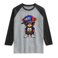 Cute Haiti Raglan Shirt Hip Hop Teddy Bear Haitian Flag Ayiti Roots