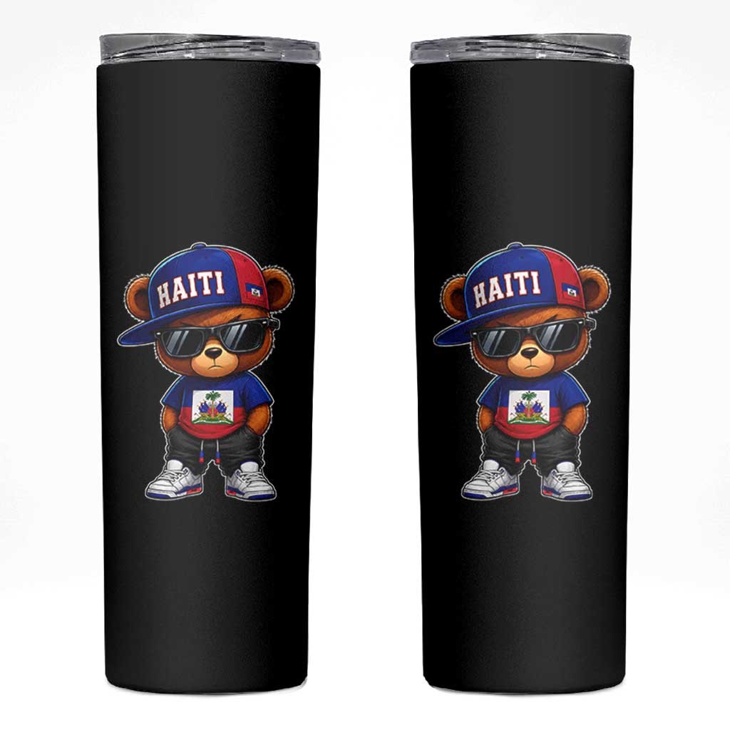 Cute Haiti Skinny Tumbler Hip Hop Teddy Bear Haitian Flag Ayiti Roots