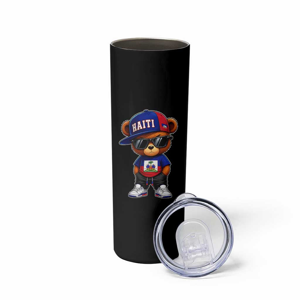 Cute Haiti Skinny Tumbler Hip Hop Teddy Bear Haitian Flag Ayiti Roots