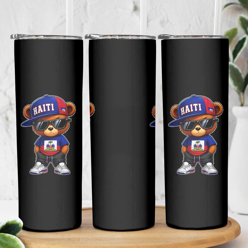 Cute Haiti Skinny Tumbler Hip Hop Teddy Bear Haitian Flag Ayiti Roots