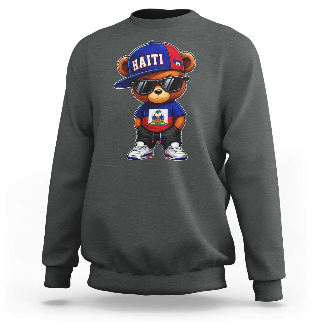 Cute Haiti Sweatshirt Hip Hop Teddy Bear Haitian Flag Ayiti Roots